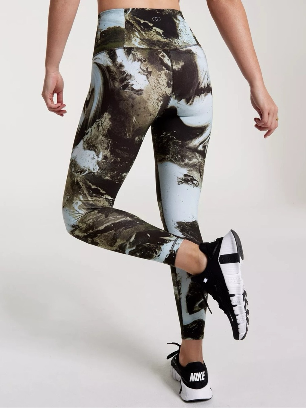 CALIA by Carrie Underwood Marble-Print High-Waist Leggings in Black & Light Blue